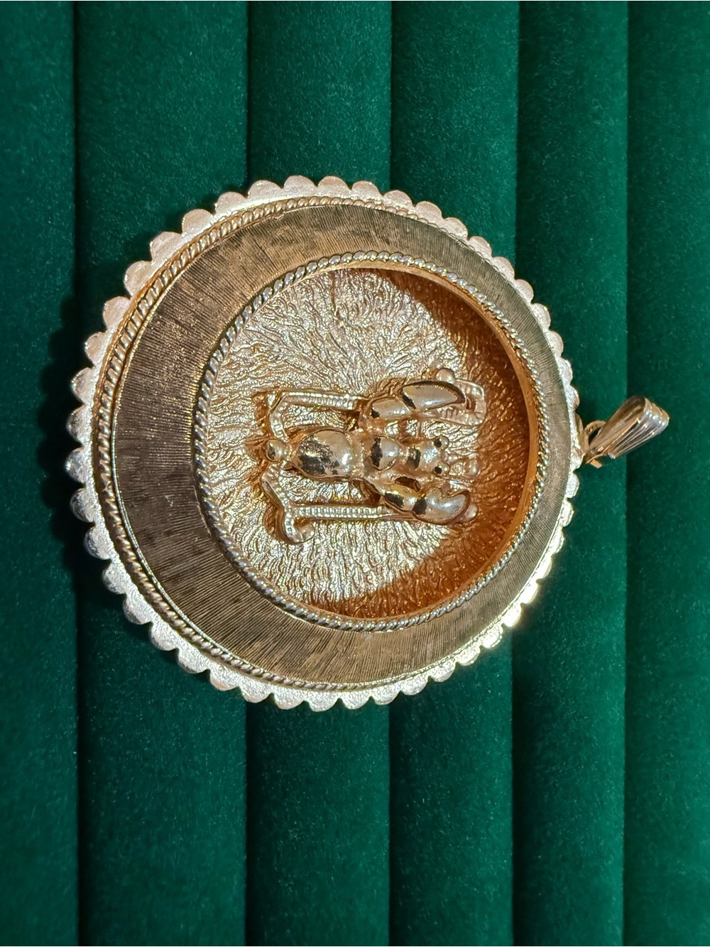 Gold Medallion Pendant Necklace with Sculpted Relief - Women Jewelry
